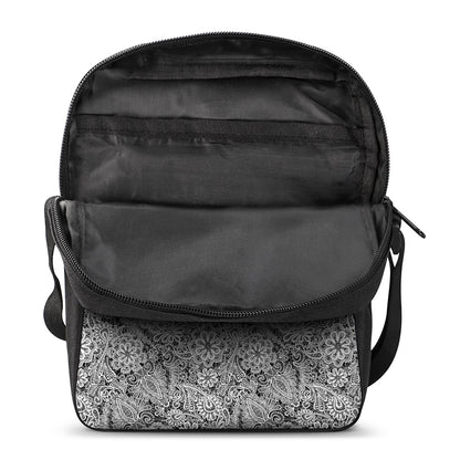 Black And White Western Flower Print Rectangular Crossbody Bag
