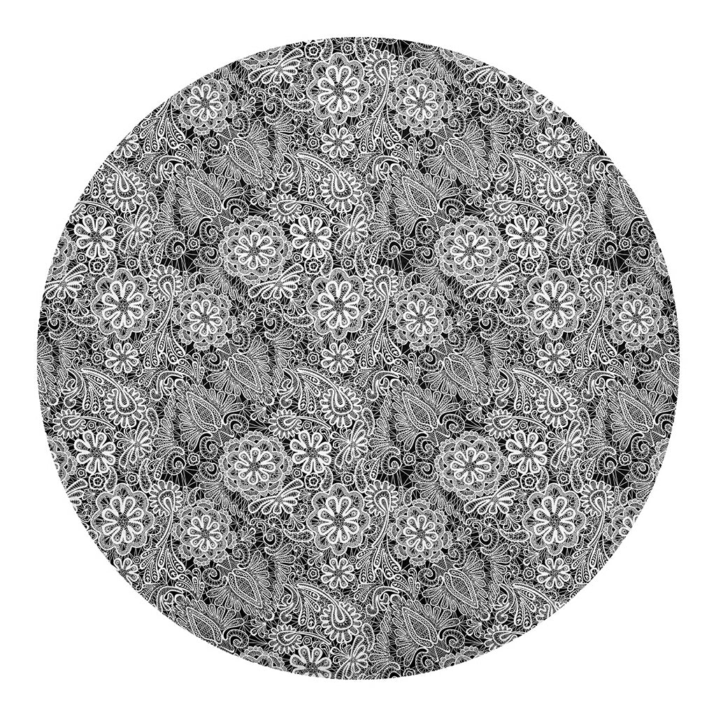 Black And White Western Flower Print Round Blanket