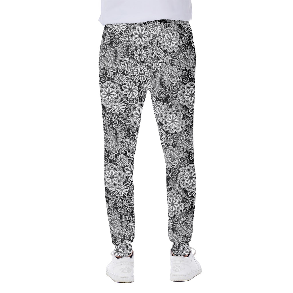 Black And White Western Flower Print Scuba Joggers