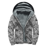 Black And White Western Flower Print Sherpa Lined Zip Up Hoodie