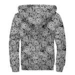 Black And White Western Flower Print Sherpa Lined Zip Up Hoodie