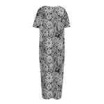 Black And White Western Flower Print Short Sleeve Long Nightdress