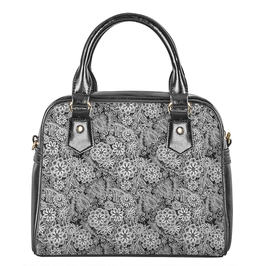 Black And White Western Flower Print Shoulder Handbag
