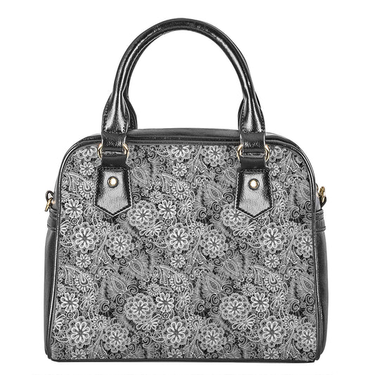 Black And White Western Flower Print Shoulder Handbag
