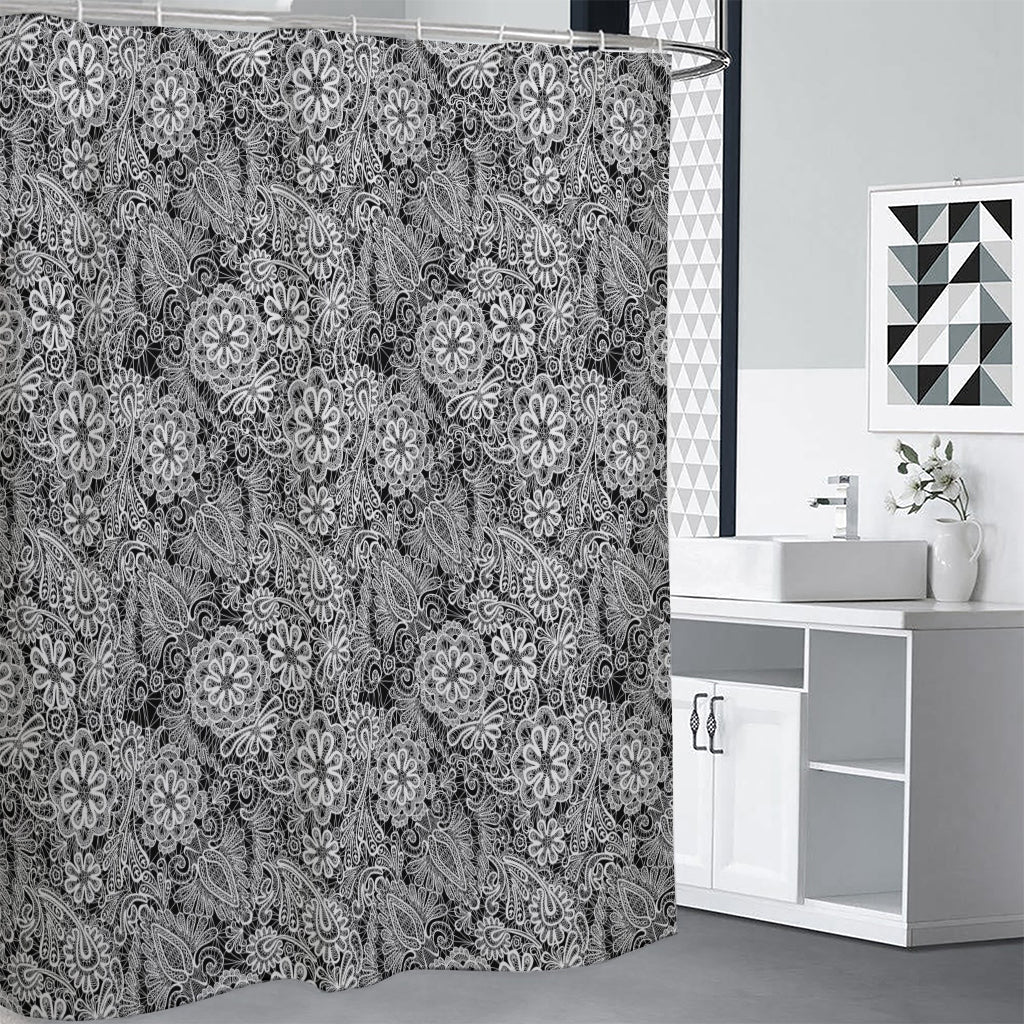 Black And White Western Flower Print Shower Curtain