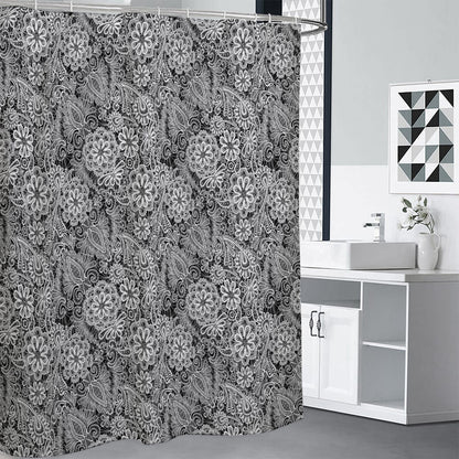 Black And White Western Flower Print Shower Curtain