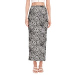 Black And White Western Flower Print Side Slit Maxi Skirt