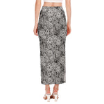Black And White Western Flower Print Side Slit Maxi Skirt