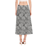 Black And White Western Flower Print Side Slit Midi Skirt