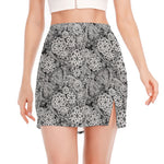 Black And White Western Flower Print Side Slit Mini Skirt