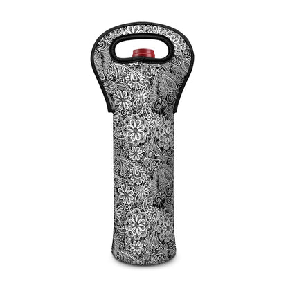 Black And White Western Flower Print Single Neoprene Wine Tote