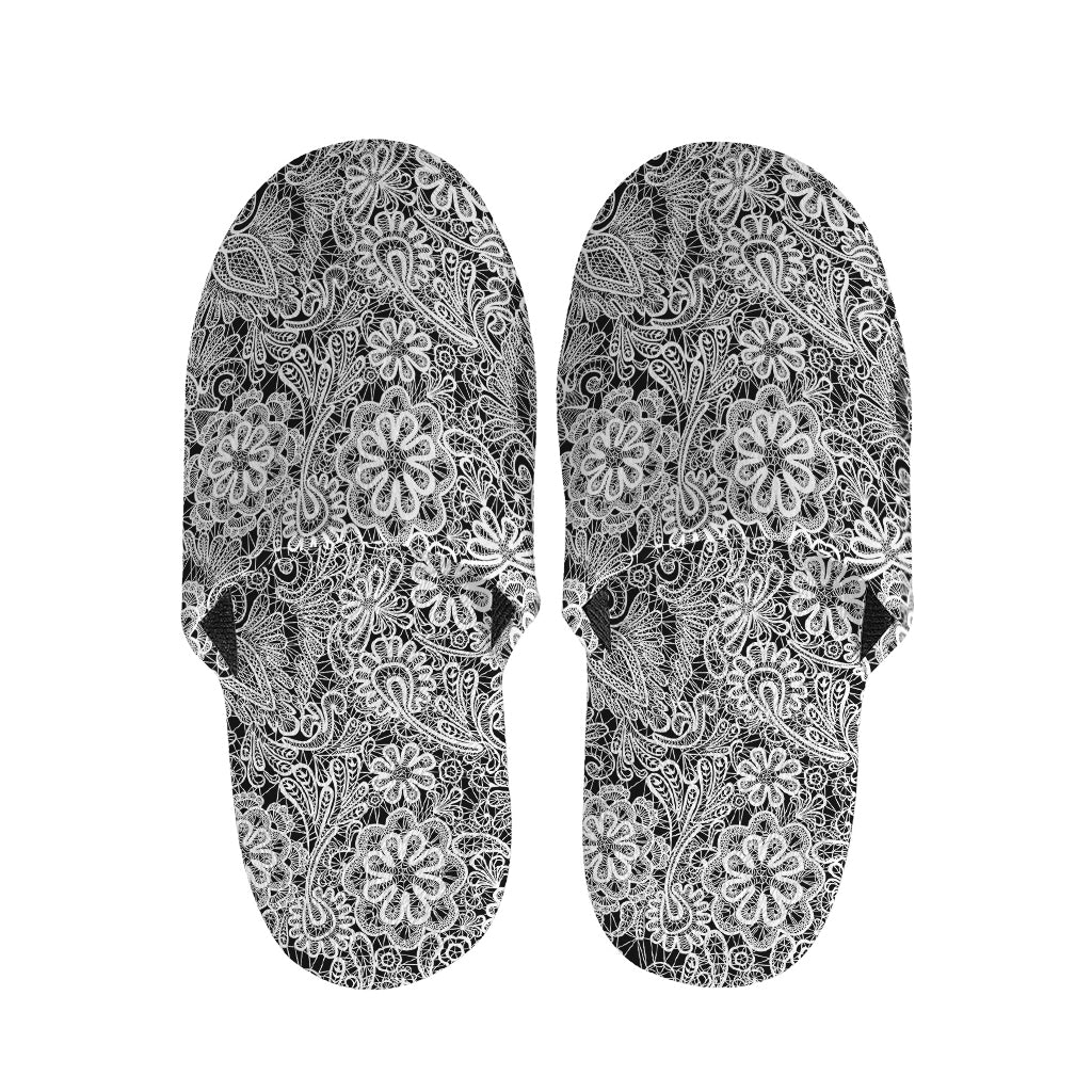 Black And White Western Flower Print Slippers