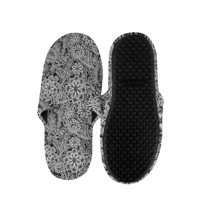 Black And White Western Flower Print Slippers