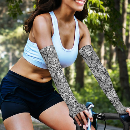 Black And White Western Flower Print Sun Protection Arm Sleeves