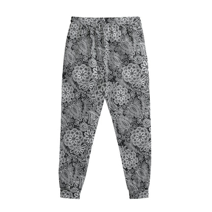 Black And White Western Flower Print Sweatpants