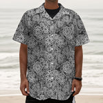 Black And White Western Flower Print Textured Short Sleeve Shirt