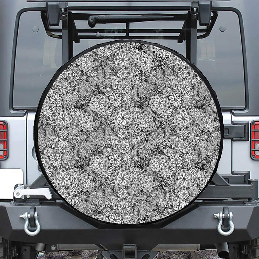 Black And White Western Flower Print Tire Cover