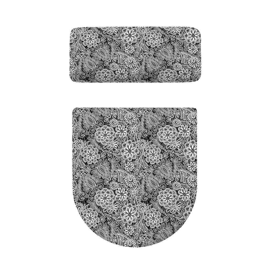 Black And White Western Flower Print Toilet Lid And Tank Cover Set