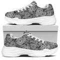 Black And White Western Flower Print White Chunky Shoes
