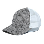 Black And White Western Flower Print White Mesh Trucker Cap