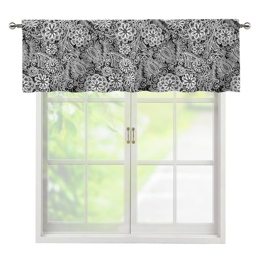 Black And White Western Flower Print Window Valance