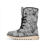 Black And White Western Flower Print Winter Boots