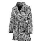 Black And White Western Flower Print Women's Bathrobe