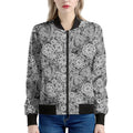 Black And White Western Flower Print Women's Bomber Jacket
