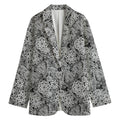 Black And White Western Flower Print Women's Cotton Blazer