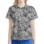 Black And White Western Flower Print Women's Polo Shirt