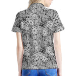 Black And White Western Flower Print Women's Polo Shirt