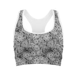 Black And White Western Flower Print Women's Sports Bra