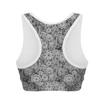 Black And White Western Flower Print Women's Sports Bra