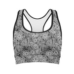 Black And White Western Flower Print Women's Sports Bra