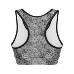 Black And White Western Flower Print Women's Sports Bra