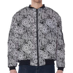 Black And White Western Flower Print Zip Sleeve Bomber Jacket