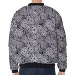 Black And White Western Flower Print Zip Sleeve Bomber Jacket