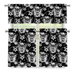 Black And White Wicca Devil Skull Print 3 Piece Kitchen Curtains