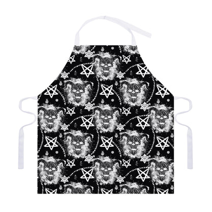 Black And White Wicca Devil Skull Print Adjustable Apron