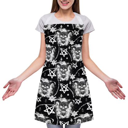 Black And White Wicca Devil Skull Print Adjustable Apron