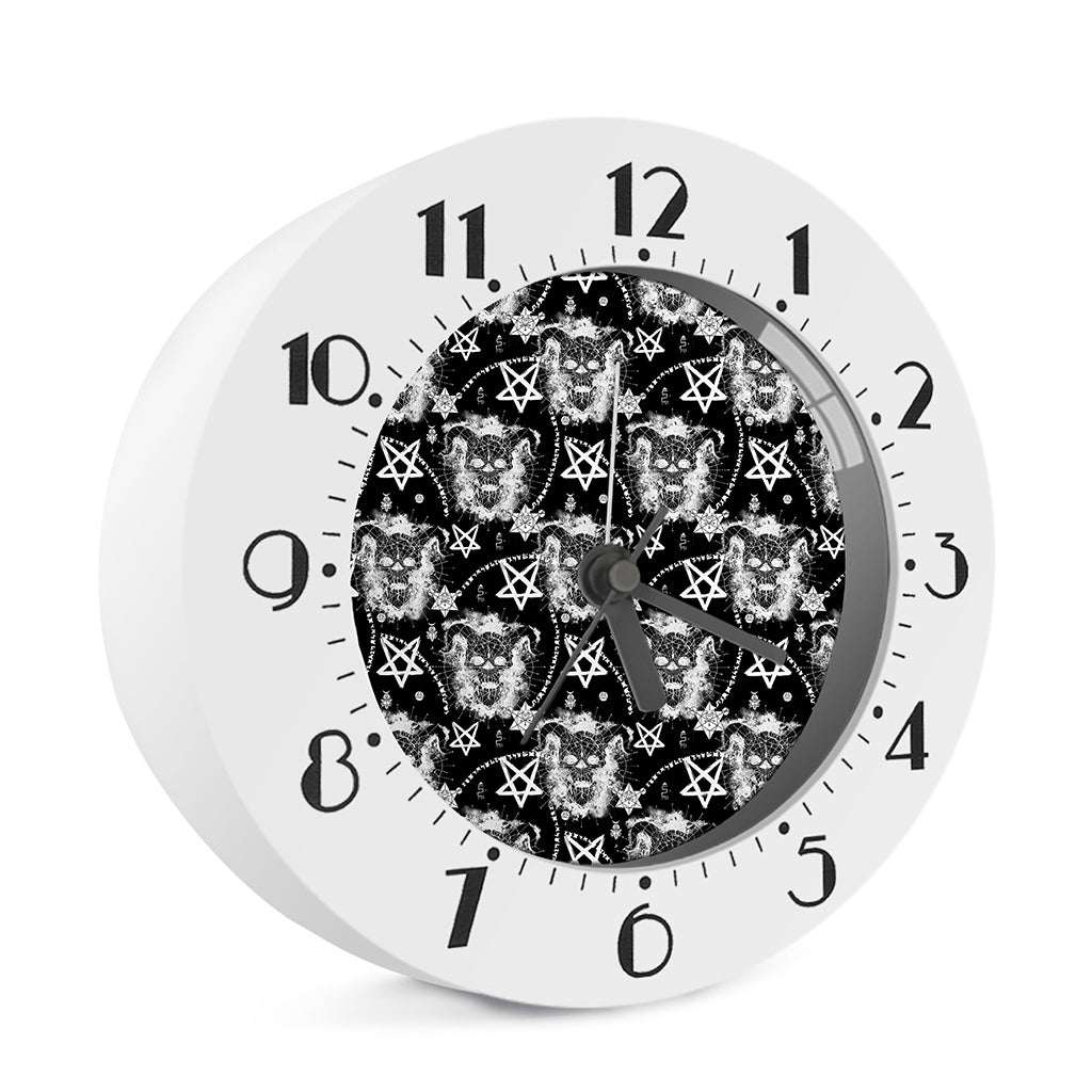 Black And White Wicca Devil Skull Print Alarm Clock