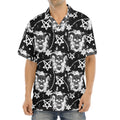 Black And White Wicca Devil Skull Print Aloha Shirt