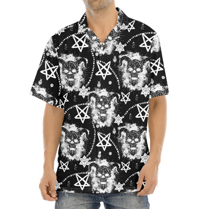 Black And White Wicca Devil Skull Print Aloha Shirt