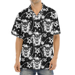 Black And White Wicca Devil Skull Print Aloha Shirt
