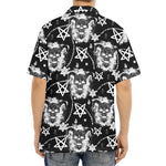 Black And White Wicca Devil Skull Print Aloha Shirt