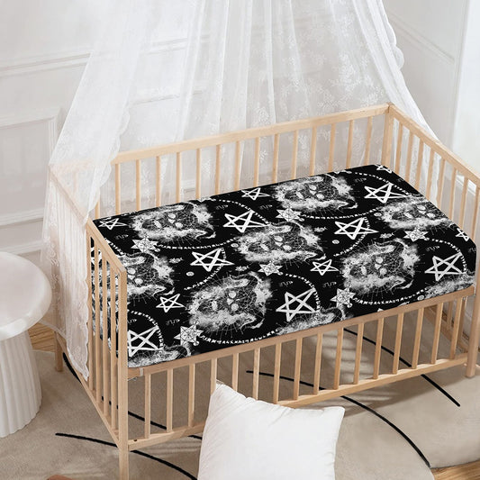 Black And White Wicca Devil Skull Print Baby Crib Sheet