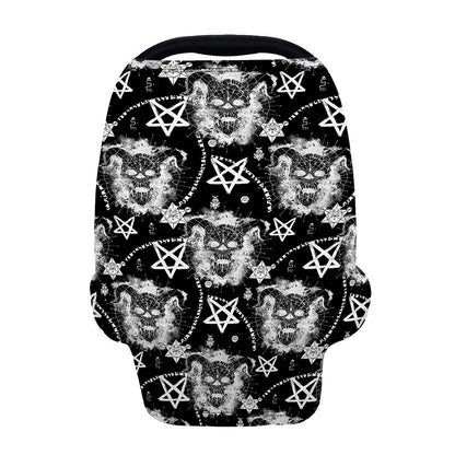 Black And White Wicca Devil Skull Print Baby Seat Cover