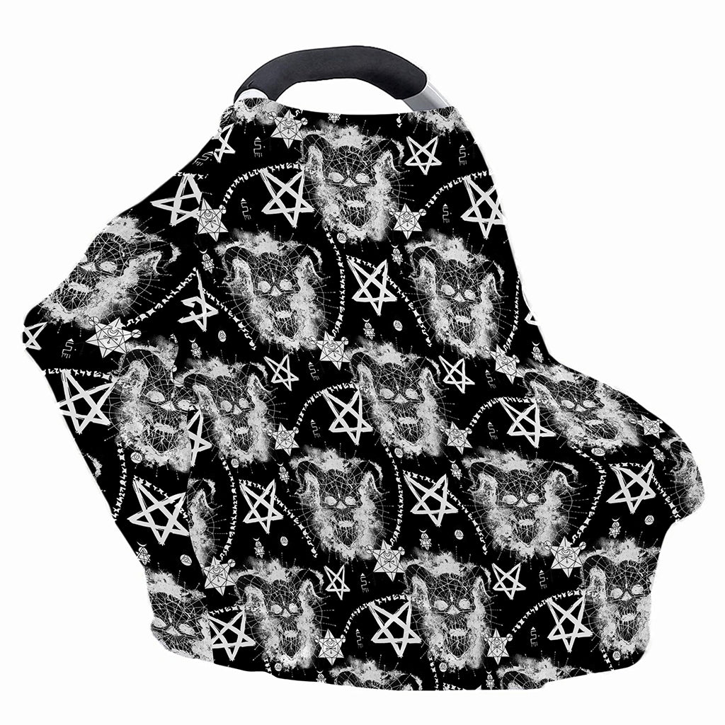 Black And White Wicca Devil Skull Print Baby Seat Cover