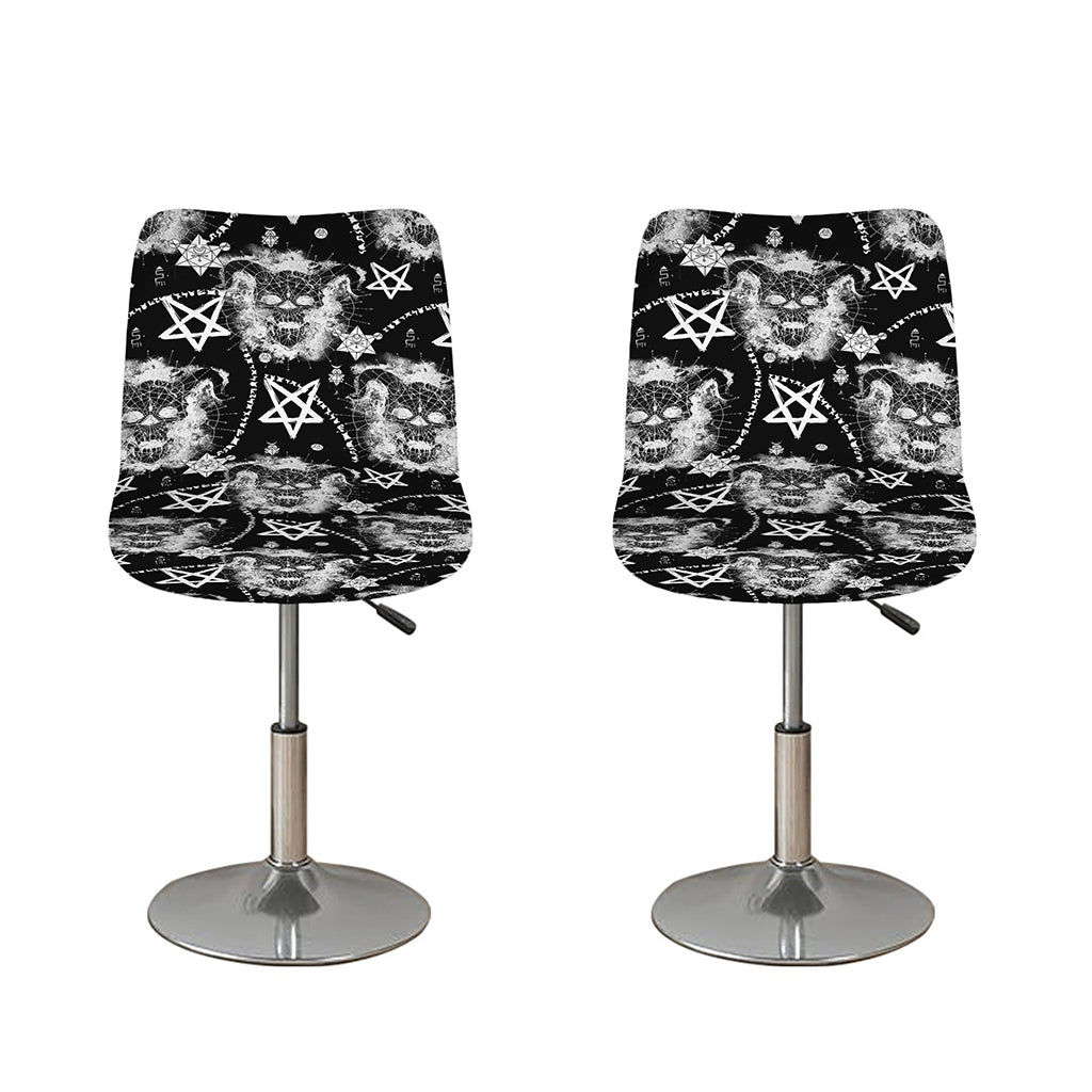Black And White Wicca Devil Skull Print Bar Stool Covers