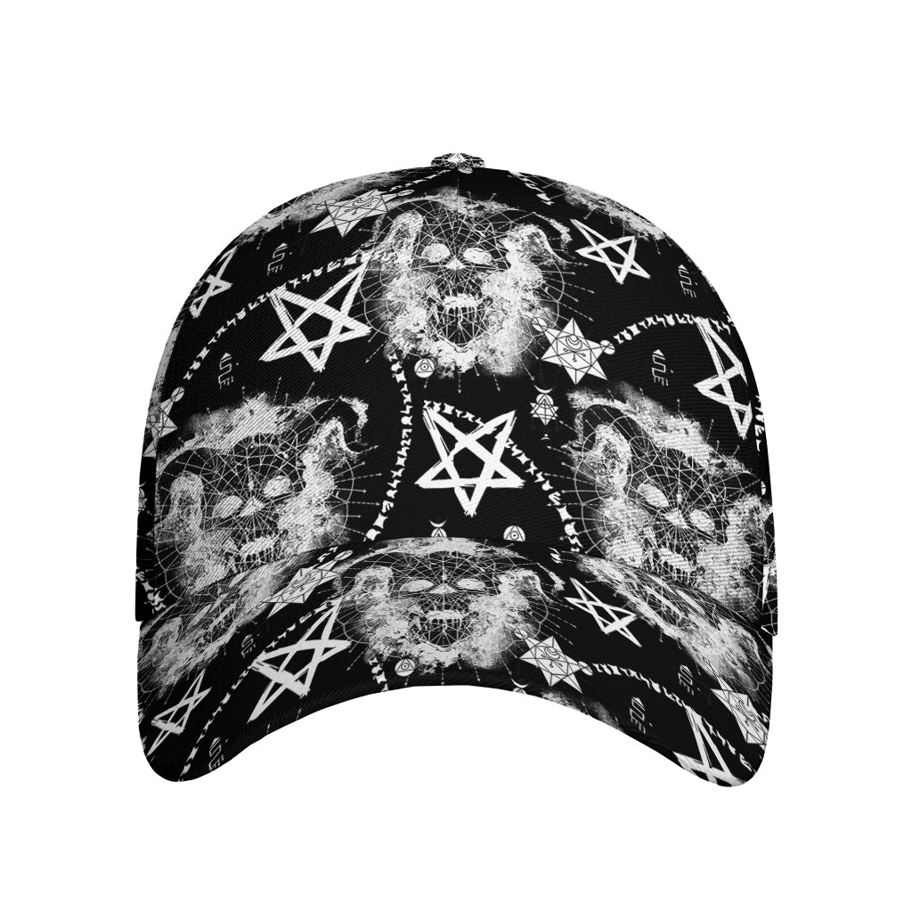 Black And White Wicca Devil Skull Print Baseball Cap